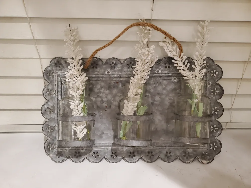 Rustic Metal Wall Decor with Glass Vases image indicator(2)