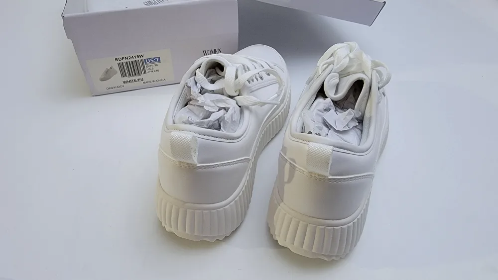 Dream Pairs Women’s Platform Sneakers, White/PU, Size 7, Lace-Up image indicator(6)