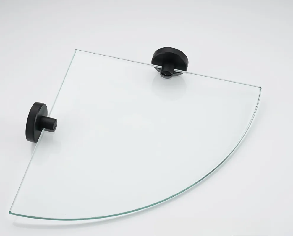 Set of 2 Floating Glass Corner Shelf - Matte Black thumbnail