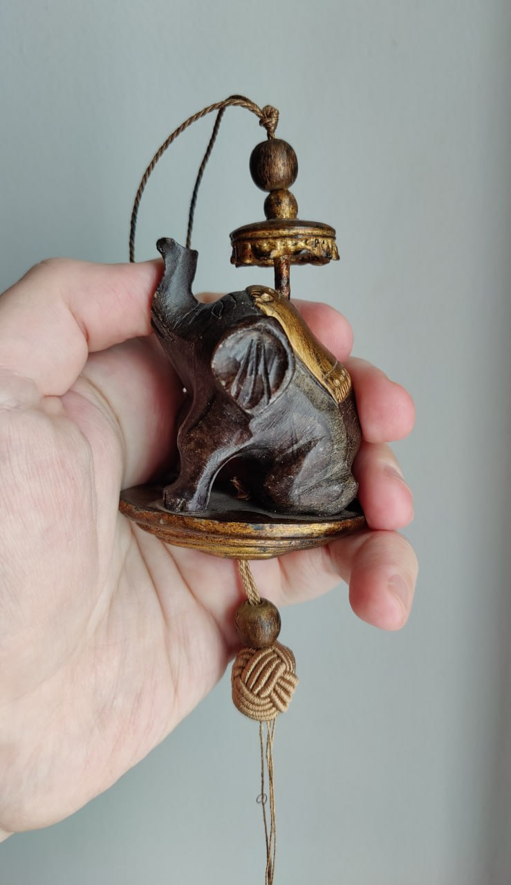 Vintage Carved Elephant Hanging Ornament Figure