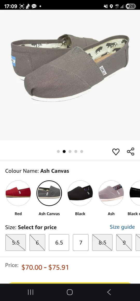 TOMS Grey Canvas Slip-On Shoes 6.5 image indicator(2)