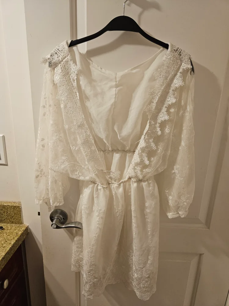 White Lace Dress with Open Back 🧡 image indicator(2)
