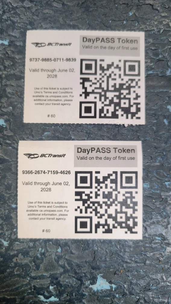 $12Value 2 BC Transit Day PASS Token - Valid until June 2, 2028 thumbnail