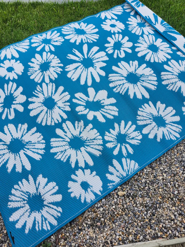 Blue & White Floral Outdoor Mat thumbnail