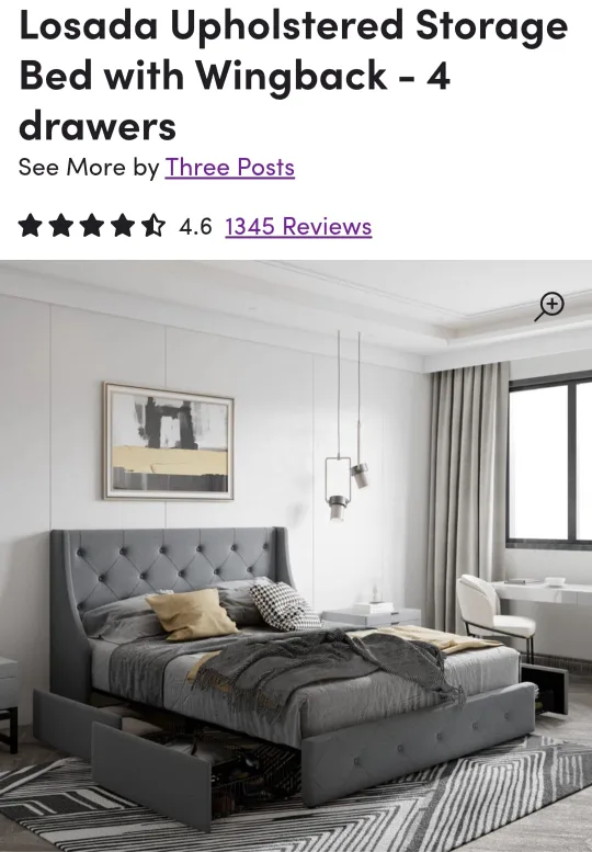 Queen bed - Losada Upholstered Storage Bed with wingback thumbnail