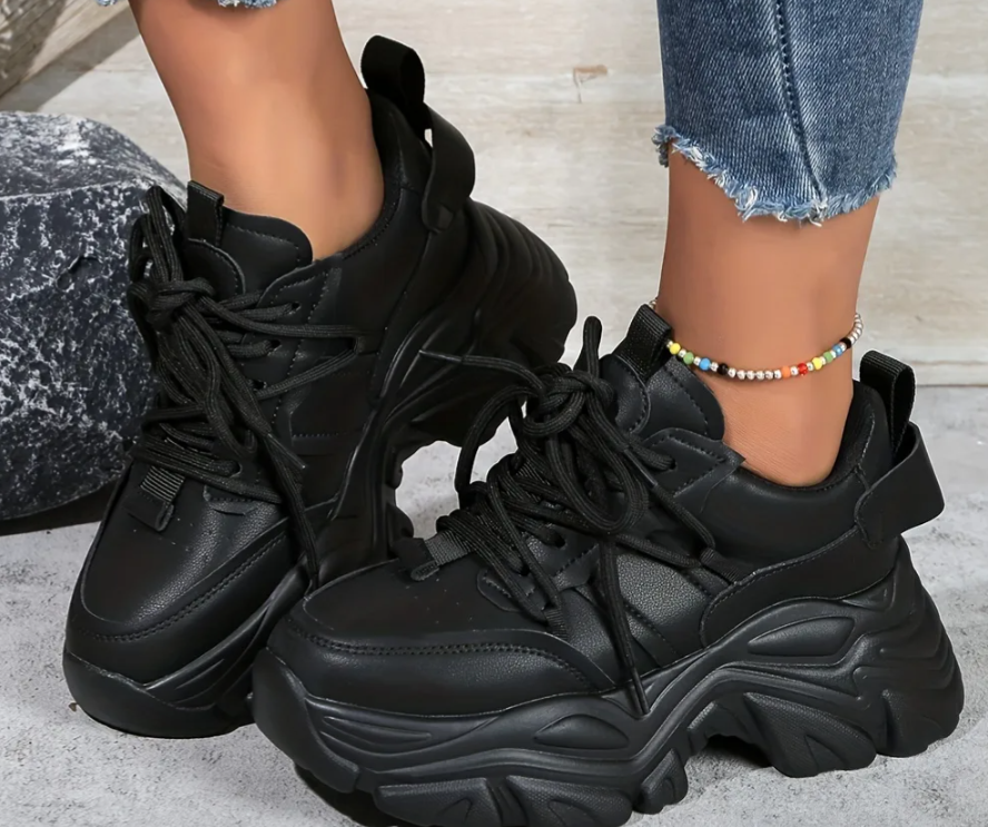 Black Chunky Platform Sneakers