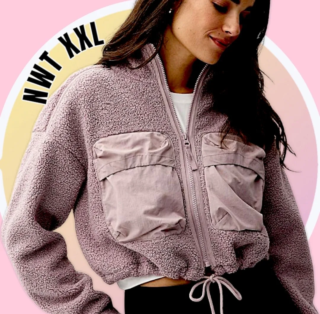 NWT XXL Mix Media Cropped Soft High Pile Jacket w 4 Pockets thumbnail