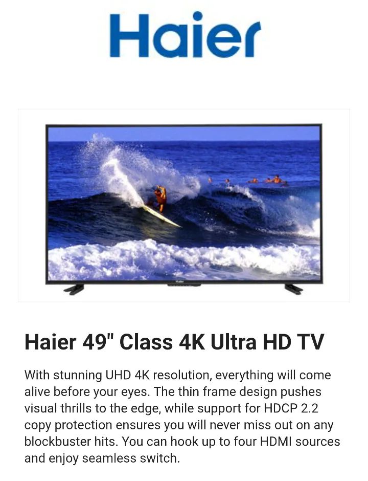 Haier 49 inch 4K UHD Ultra HD 2160p Flat LED TV with Remote image indicator(3)