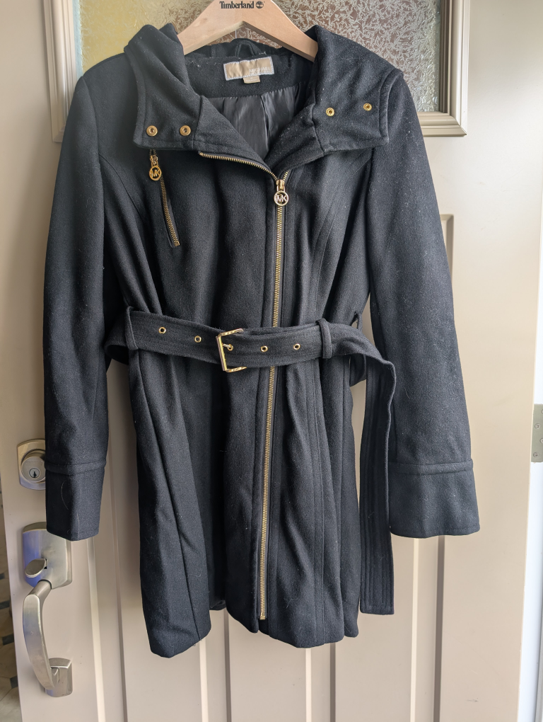 Michael Kors Wool Peacoat with hood & gold accents