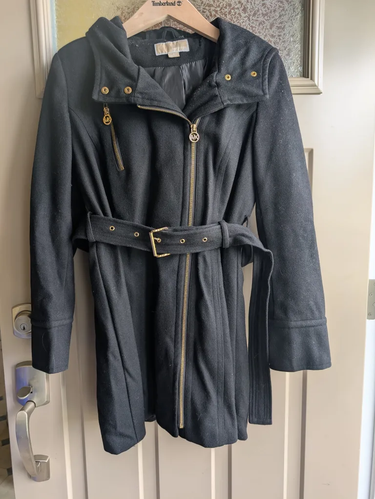 Michael Kors Wool Peacoat with hood & gold accents thumbnail