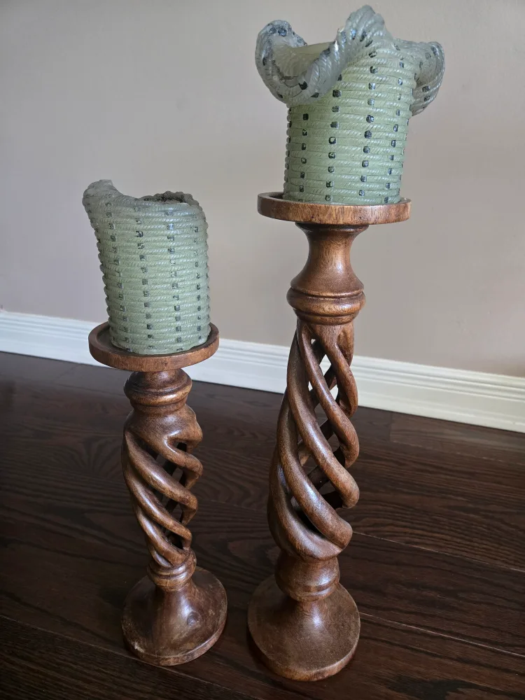 Set of Two Wooden Candle Holders image indicator(2)