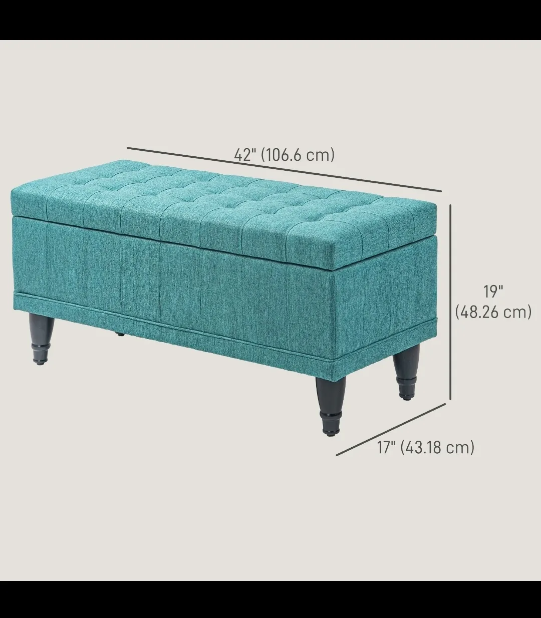 Teal Storage Ottoman Bench - 42 inch image indicator(5)