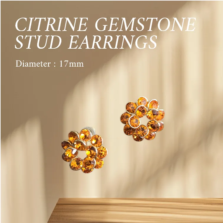Citrine Gemstone Stud stainless steel Earrings thumbnail
