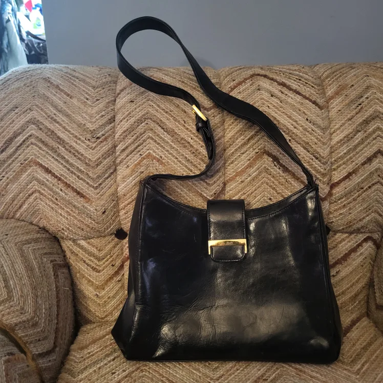 Vince Camuto Black Leather Shoulder Bag. 14 in wide thumbnail
