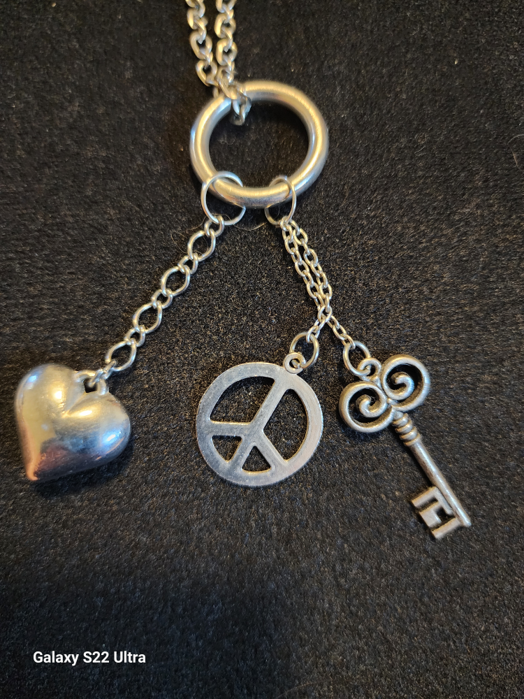 Silver Charm Necklace - Heart, Peace, Key - photo 2
