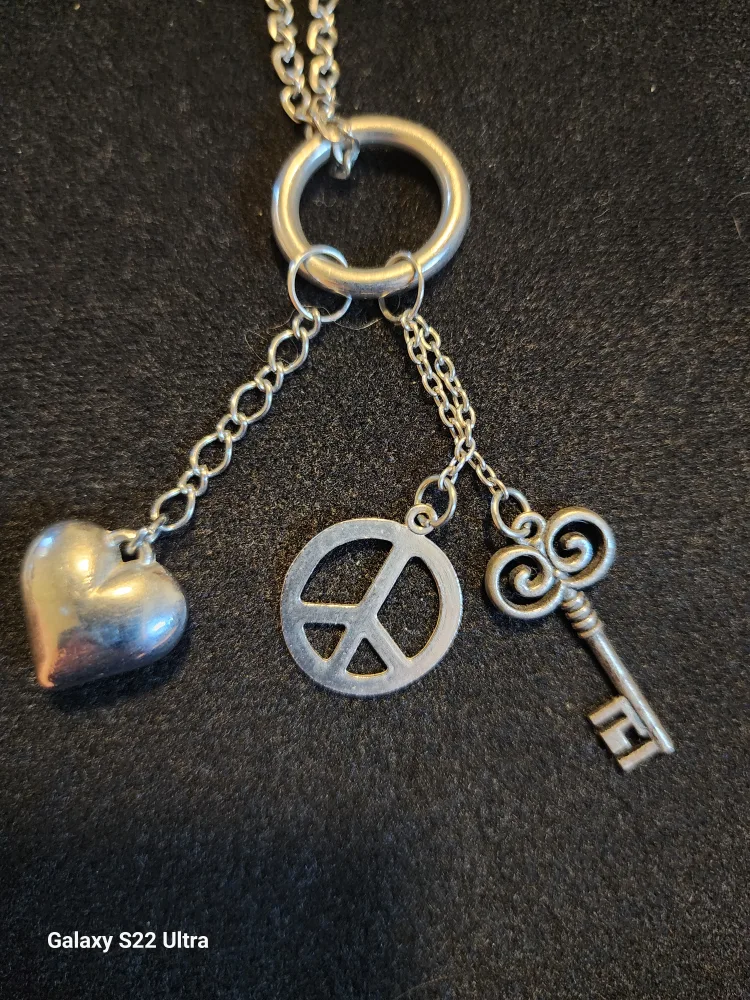 Silver Charm Necklace - Heart, Peace, Key image indicator(2)