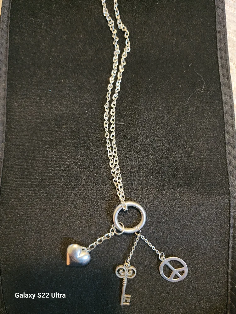 Silver Charm Necklace - Heart, Peace, Key image indicator(3)