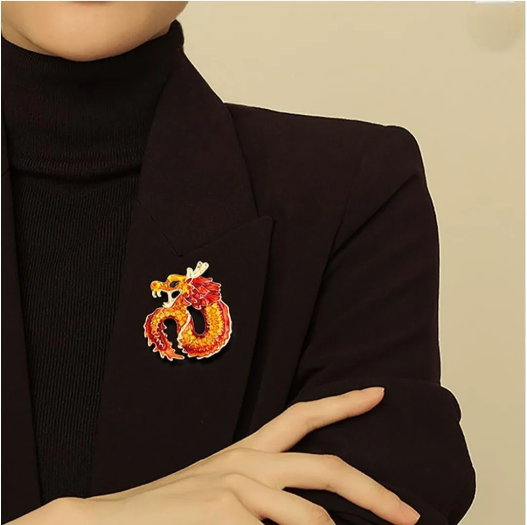 Metal Dragon Brooch Pin - Red/Gold image indicator(4)