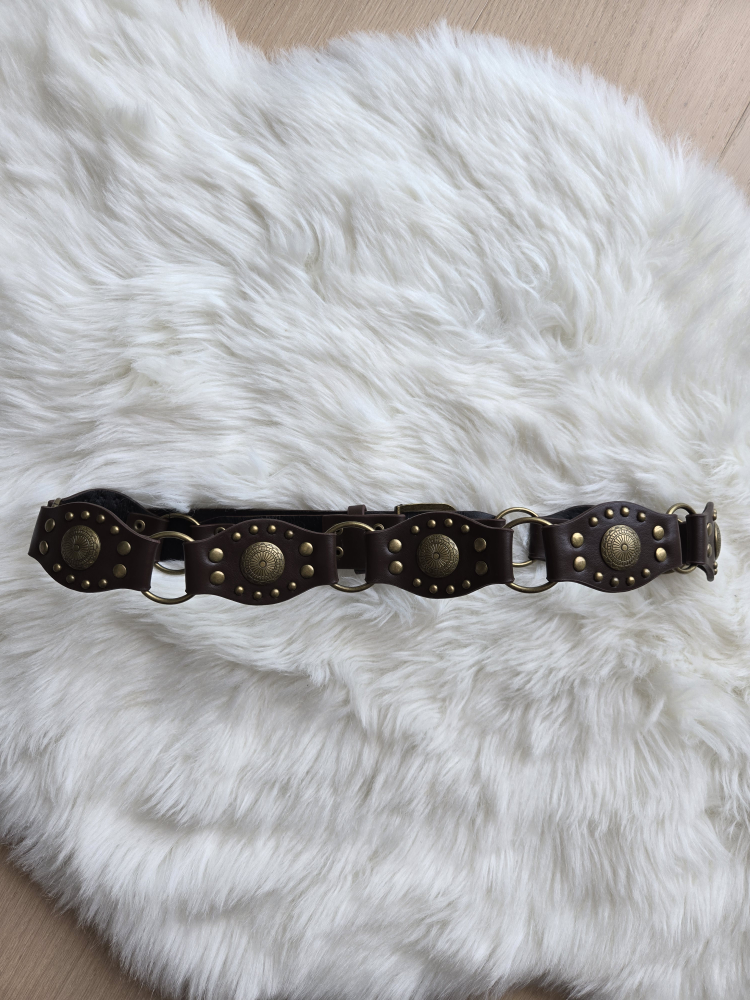 Brown Leather Belt with Gold Accents
