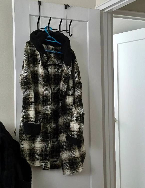 Plaid Coat with Sherpa Collar thumbnail