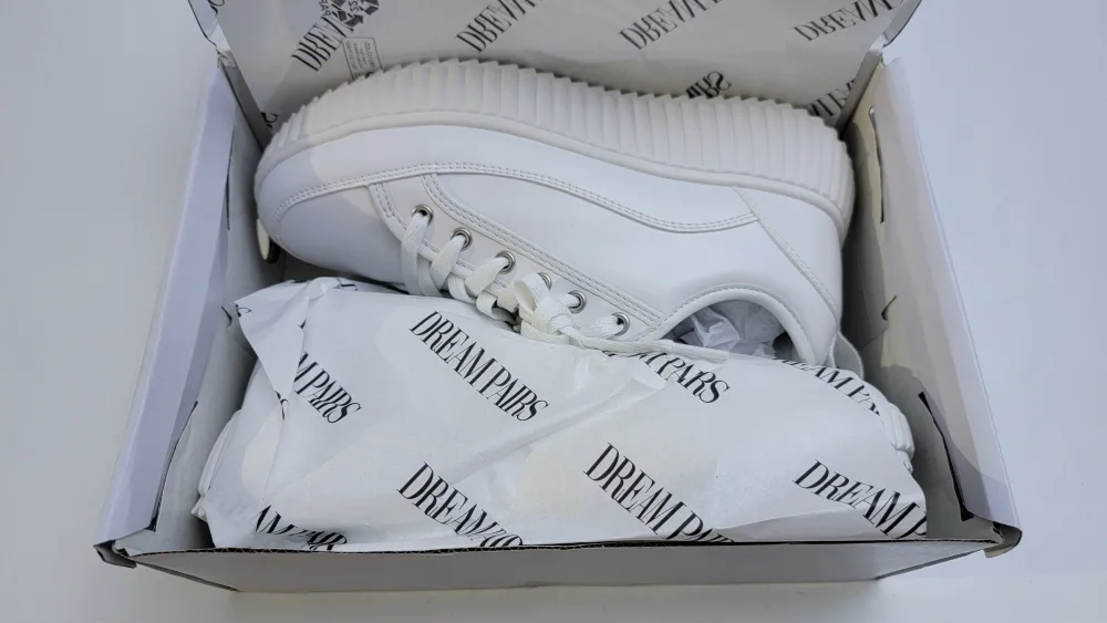 Dream Pairs Women’s Platform Sneakers, White/PU, Size 7, Lace-Up image indicator(9)