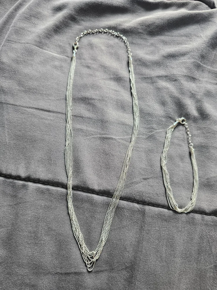 Silver Necklace & Bracelet Set Stamped 925 From Italy thumbnail