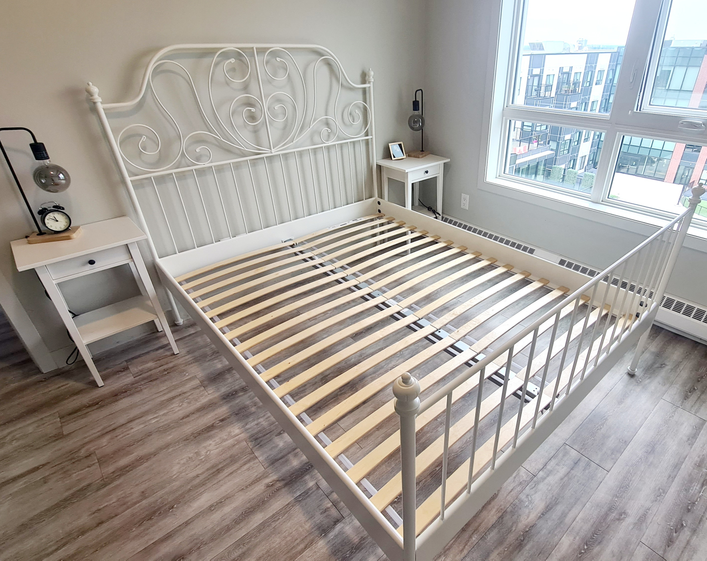 IKEA Leirvik White Metal Bed Frame + bed base - photo 2