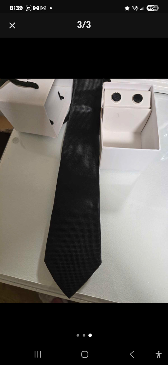 100% Silk Handmade Black Tie & Cufflink Set