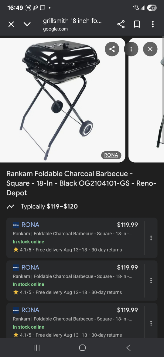Rankam Foldable Charcoal Barbecue - 18-In - Black
