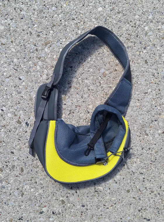 Dog Sling Carrier - Grey & Yellow (Kit Cat Club rescue) thumbnail