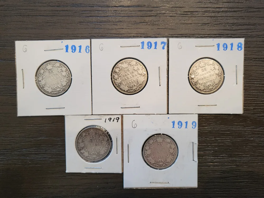 Vintage Canadian 25 Cent Coins (1916-1919) thumbnail