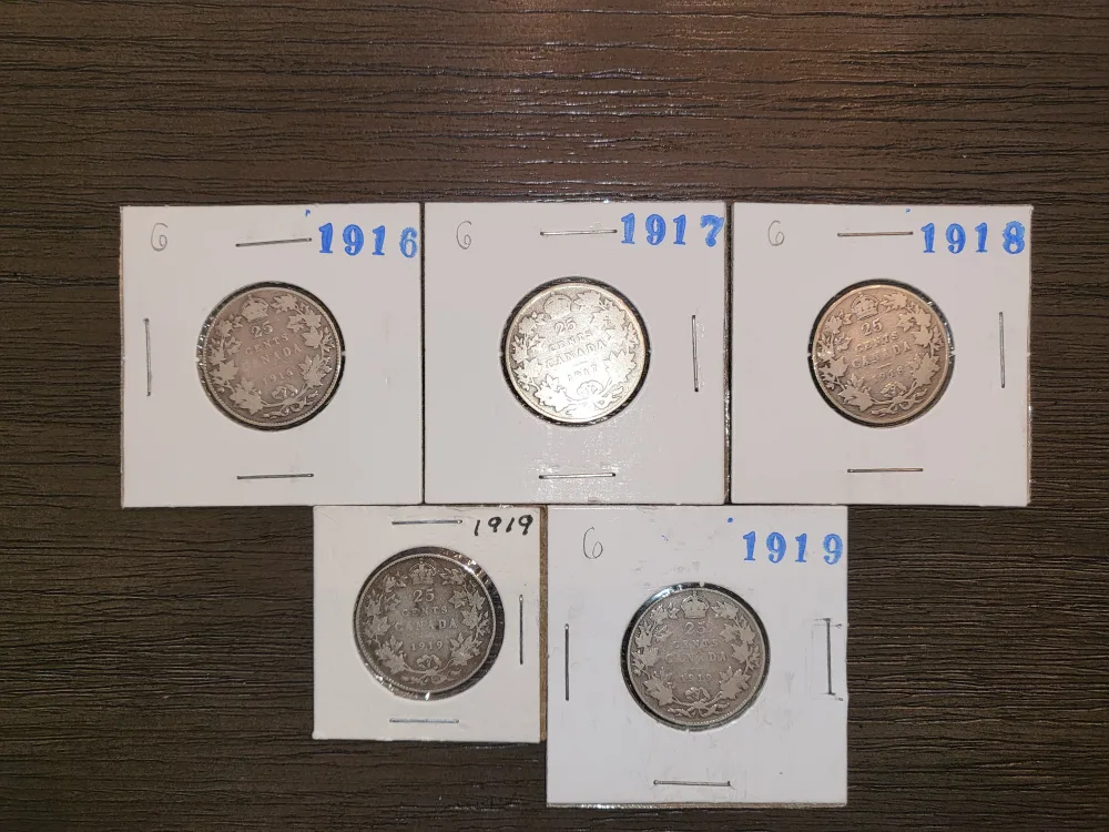 Vintage Canadian 25 Cent Coins (1916-1919) image indicator(3)
