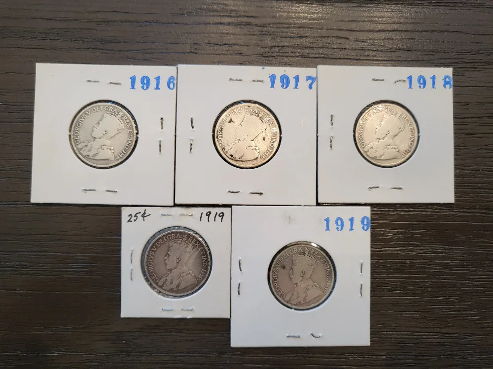 Vintage Canadian 25 Cent Coins (1916-1919) image indicator(4)