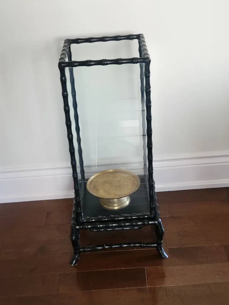Black Bamboo Display Stand with Brass Plate.candle Holder.plants thumbnail