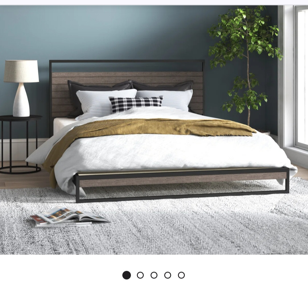 Metal and Wood Platform Bed Frame