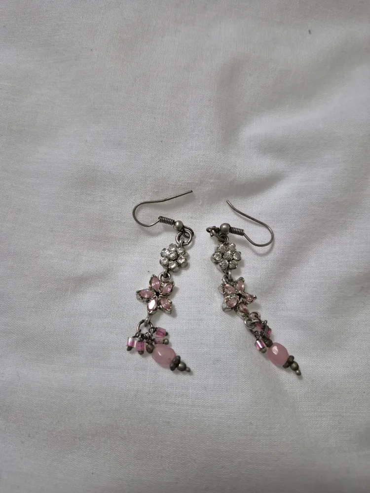 Dangling Flower Earrings - Pink & Silver thumbnail
