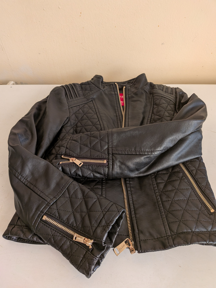 Children's Guess Black Quilted Leather Jacket - Size 8 - photo 3