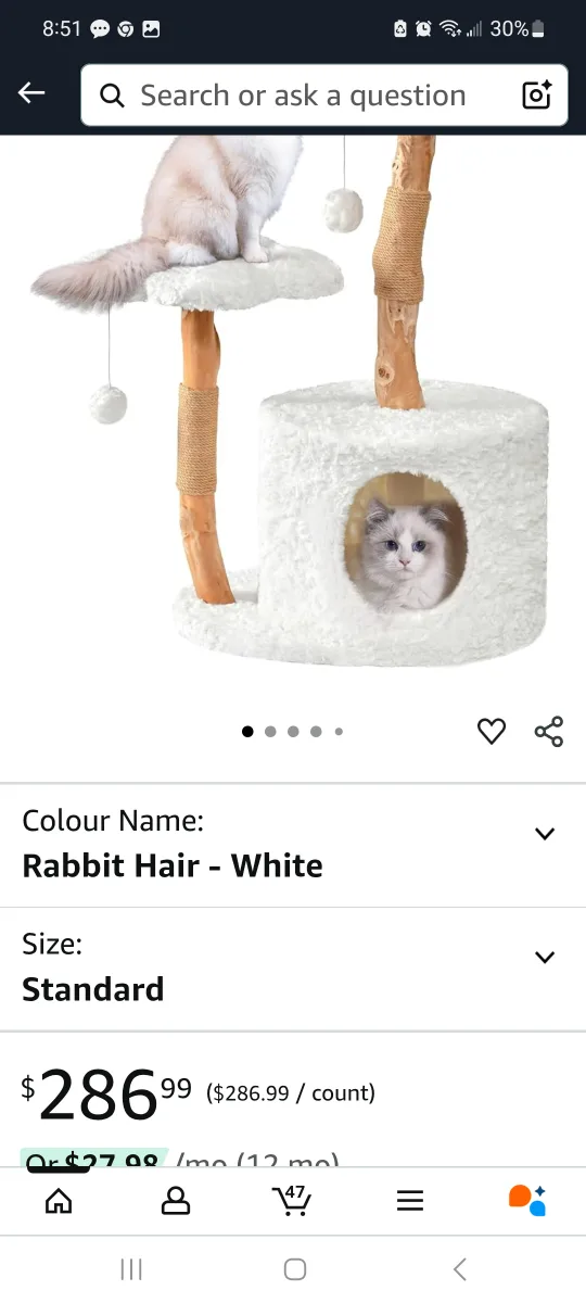 Easygo Modern Cat Tree - Rabbit Hair White brand new image indicator(5)
