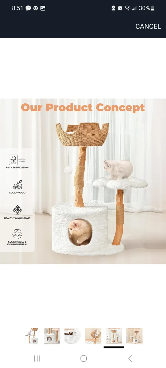 Easygo Modern Cat Tree - Rabbit Hair White brand new image indicator(7)