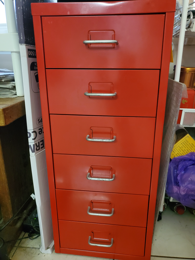 Red Metal Filing Cabinet - 6 Drawers