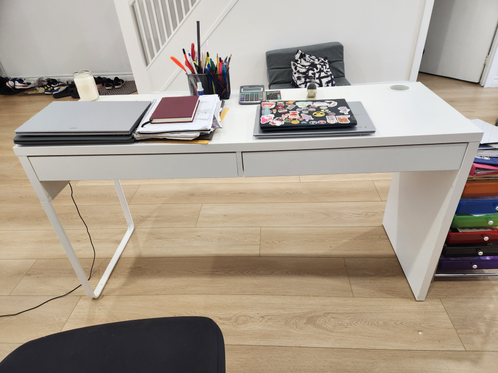IKEA White Desk - 55 7/8" with black Chair