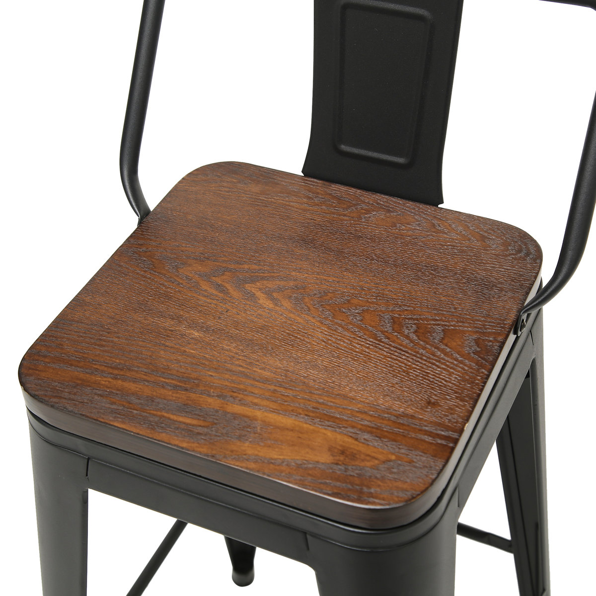 Set of 4 Metal Bar Stools with Wood Seat - photo 4