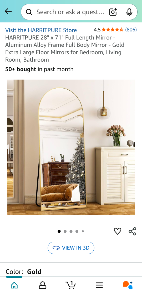 Arched Full Length Gold Mirror 28" x 71" - photo 2