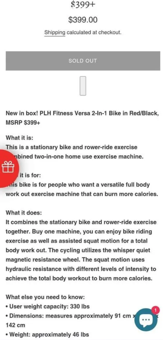 New PLH Fitness Versa 2-in-1 Bike Open to offers image indicator(2)