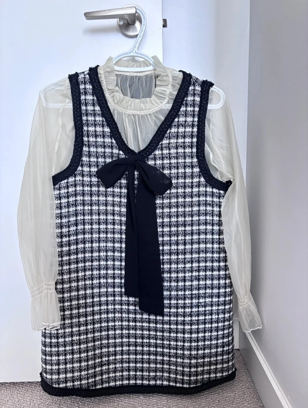 Checkered Dress with Mesh Blouse thumbnail