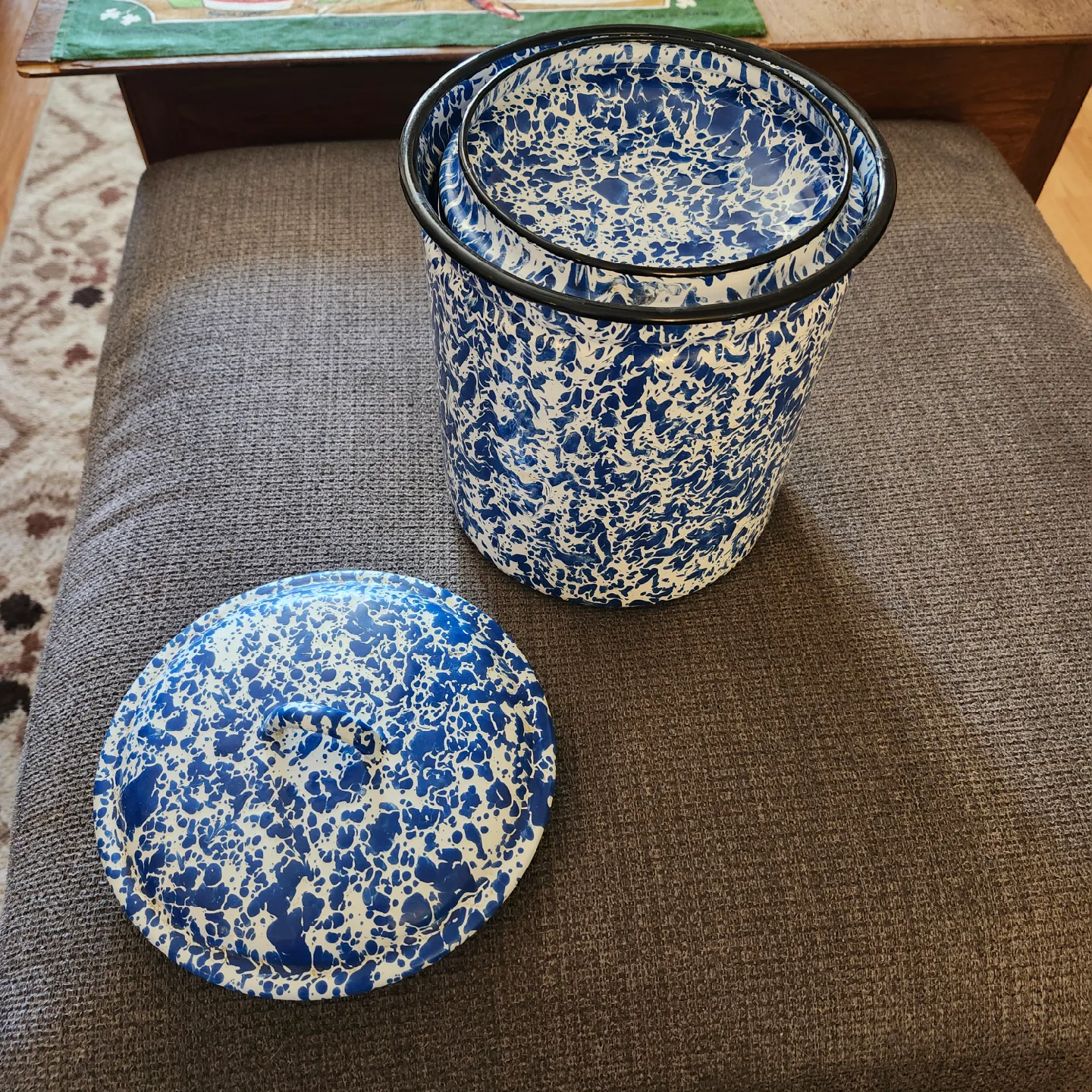 Vintage Blue & White Splatterware Canister Set image indicator(5)