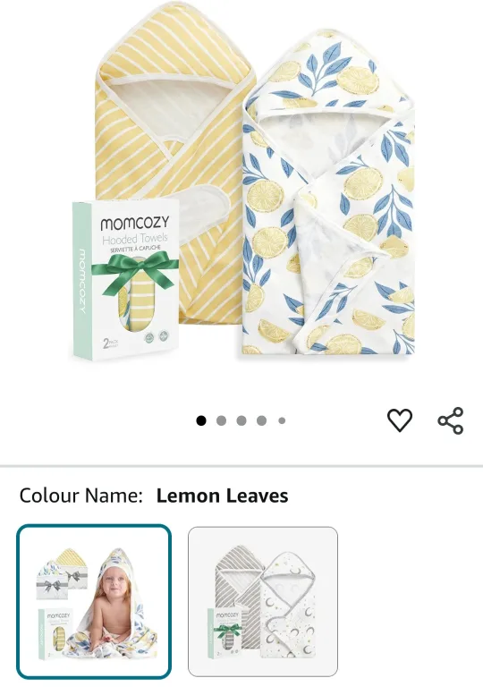 Momcozy Hooded Towel - Lemon Leaves 2 pack thumbnail