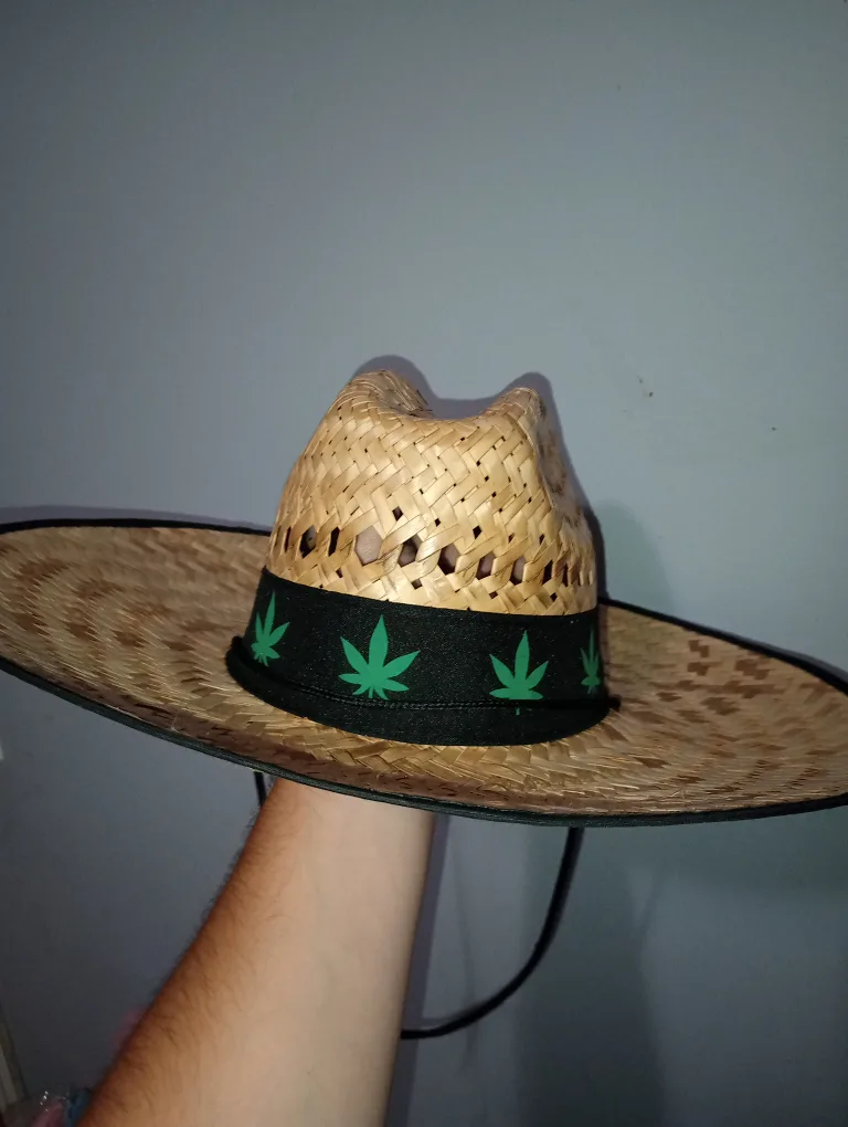 Straw Hat with Cannabis Leaf Band thumbnail