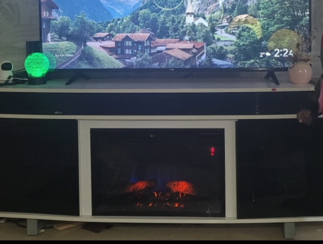 Black Entertainment Unit  TV stand with Electric Fireplace