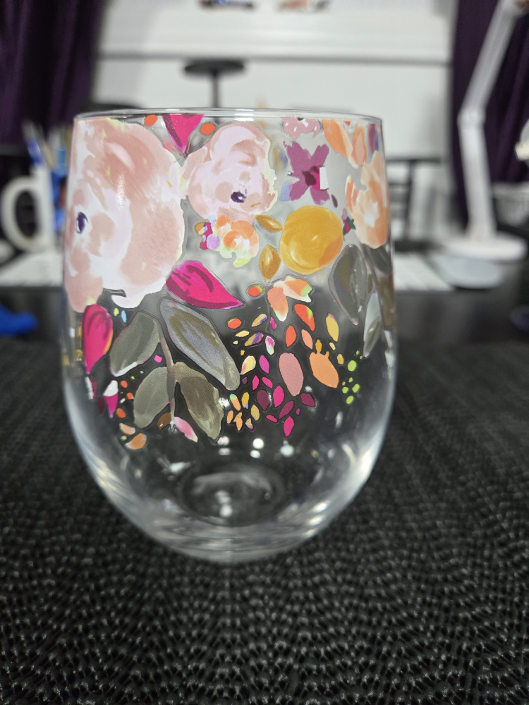 Floral Stemless Wine Glass